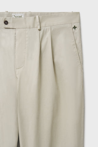 Men's Beige Stone Organic Cotton Pleated  Trouser