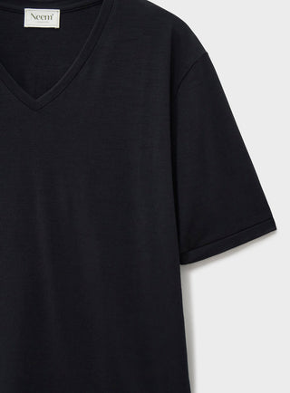 Men's black merino wool V-neck T-shirt UK