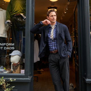 Men's sustainable blue check T-shirt UK