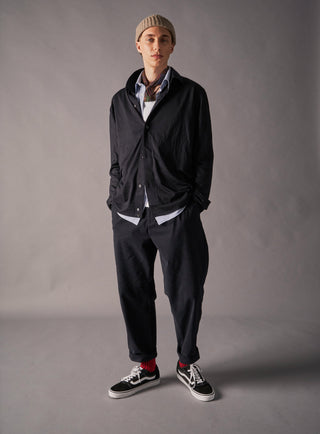 ZQ Merino Super 120s Wool Navy Jersey Shirt. Button downed front.