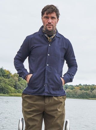 100% Recycled Double Faced Wool Olive Navy Spot Classic Scarf
