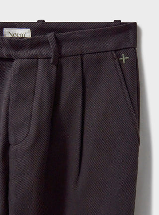 Chocolate Bomber Trousers/ Chinos tailored from a robust cotton twill with a button fastening.  They are a rich brown twill woven in Italy with 60% recycled cotton.