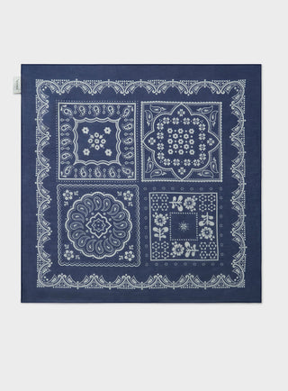 Cotton & Cashmere Navy Como Print Neem Bandana with White Detailing