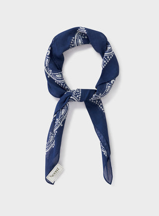 Cotton & Cashmere Navy Como Print Neem Bandana with White Detailing