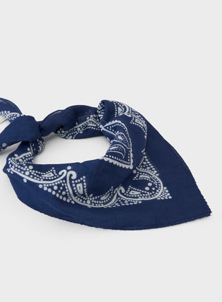 Cotton & Cashmere Navy Como Print Neem Bandana with White Detailing