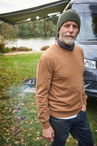 Recycled Italian Wool Tan Knitted Crew Neck