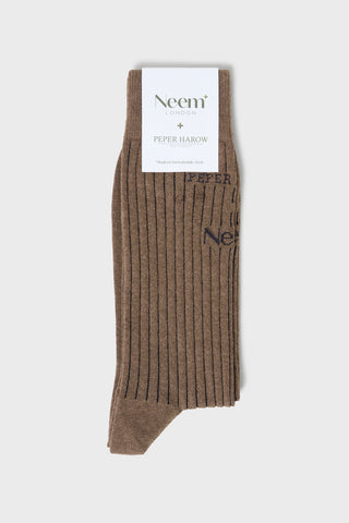 Sustainable Cotton Ribbed Brown Socks 