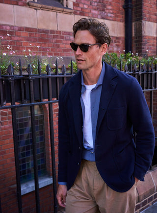 Recycled Italian Navy Como Print Comfort Shirt Comfort Shirt Neem London 