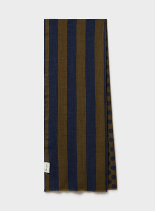 100% Recycled Double Faced Wool Olive Navy Spot Classic Scarf
