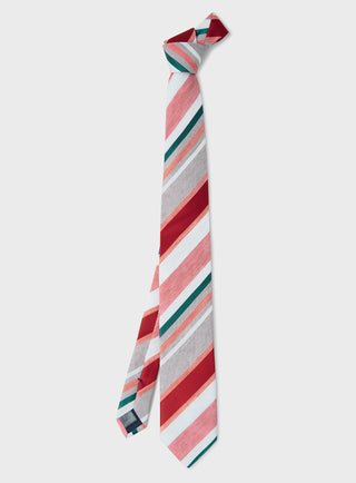 Men's tan and red silk linen stripe tie
