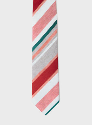 Men's tan and red silk linen stripe tie