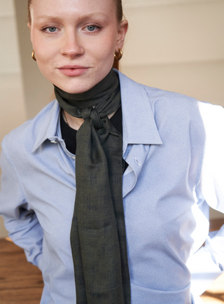 London scarf crafted in Italy from tencel in neem green