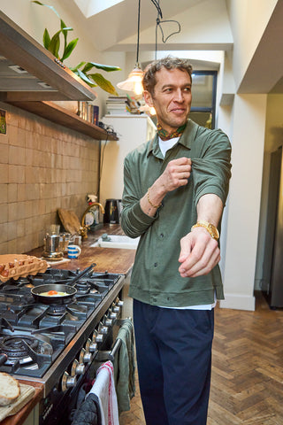 Men's merino wool olive green overshirt UK