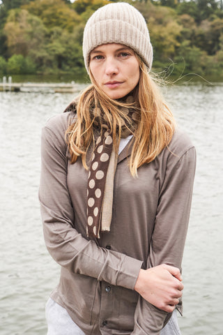 Recycled Cashmere Oatmeal Beanie Hat Hats Neem London . Ribbed.