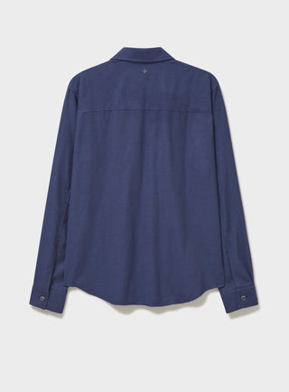 Recycled Italian Navy Flannel Double Pocket Shirt Double chest pocket with button fastening and is button down front.